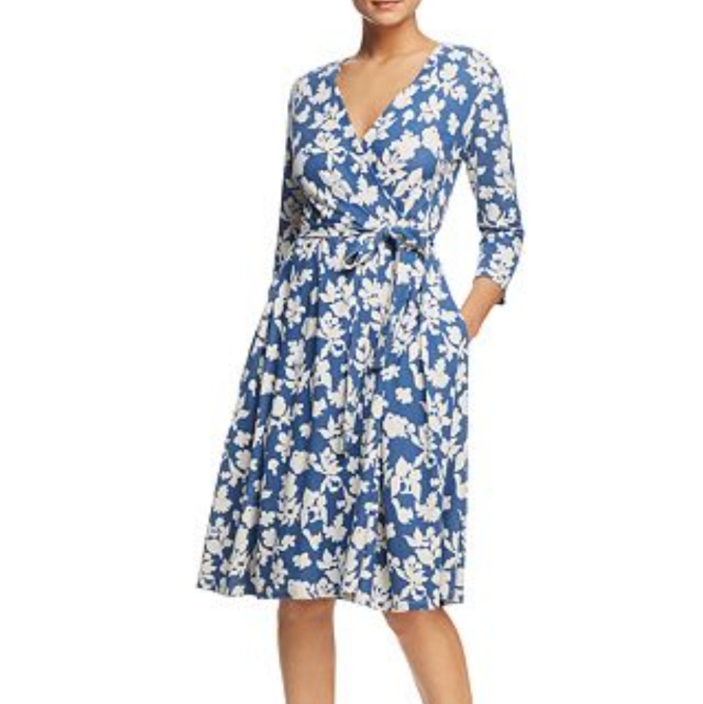 Weekend Maxmara Ursola Floral Print Wrap Dress blue and white Size Small